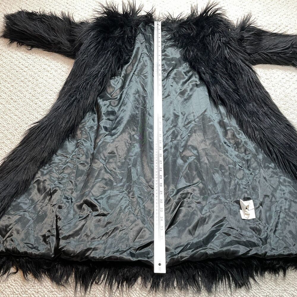 Boohoo Faux Fut Coat Womens 8 Black Long Sleeve Fuzzy Soft Polyester Overcoat - Picture 2 of 11